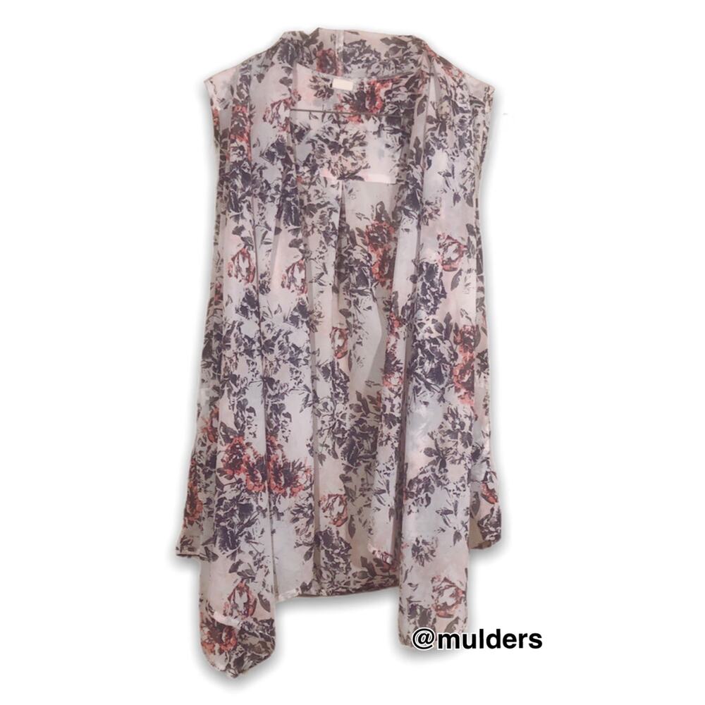 Nordstrom Wild Pearl White Tone Lightweight Floral Print Kimono Cardigan XS